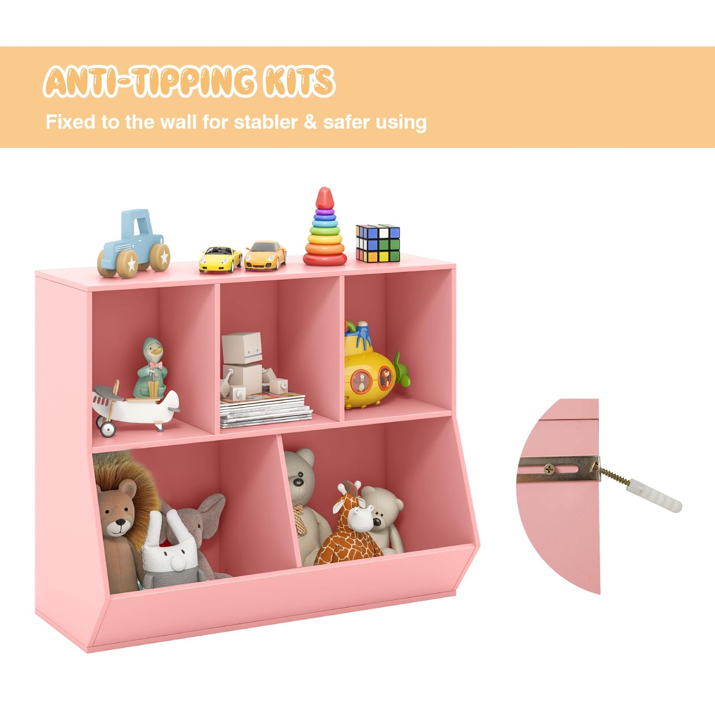 5-Cube Kids Toy Storage Organizer with Anti-Tipping Kits