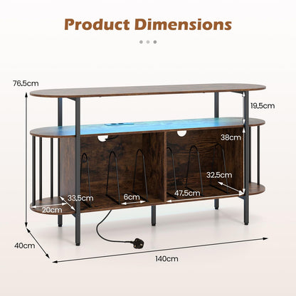Record Player Stand with Charging Station,LED Lights