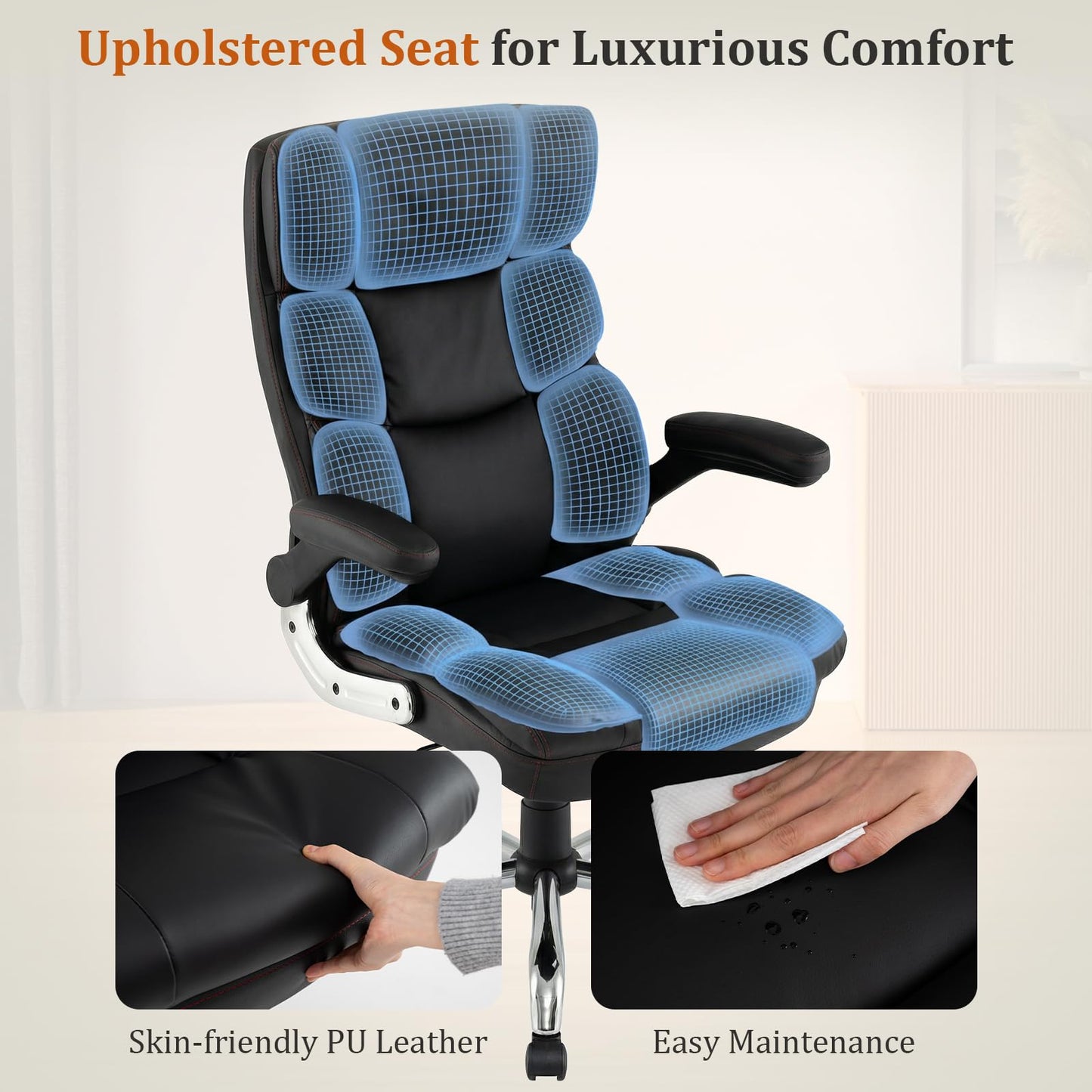 PU Leather Office Chair, Adjustable Ergonomic Computer Desk Chair