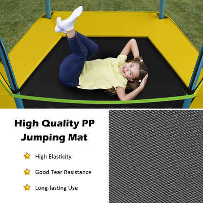 7ft Kids Trampoline  Heavy Duty Hexagonal Trampolines with Safety Enclosure Net