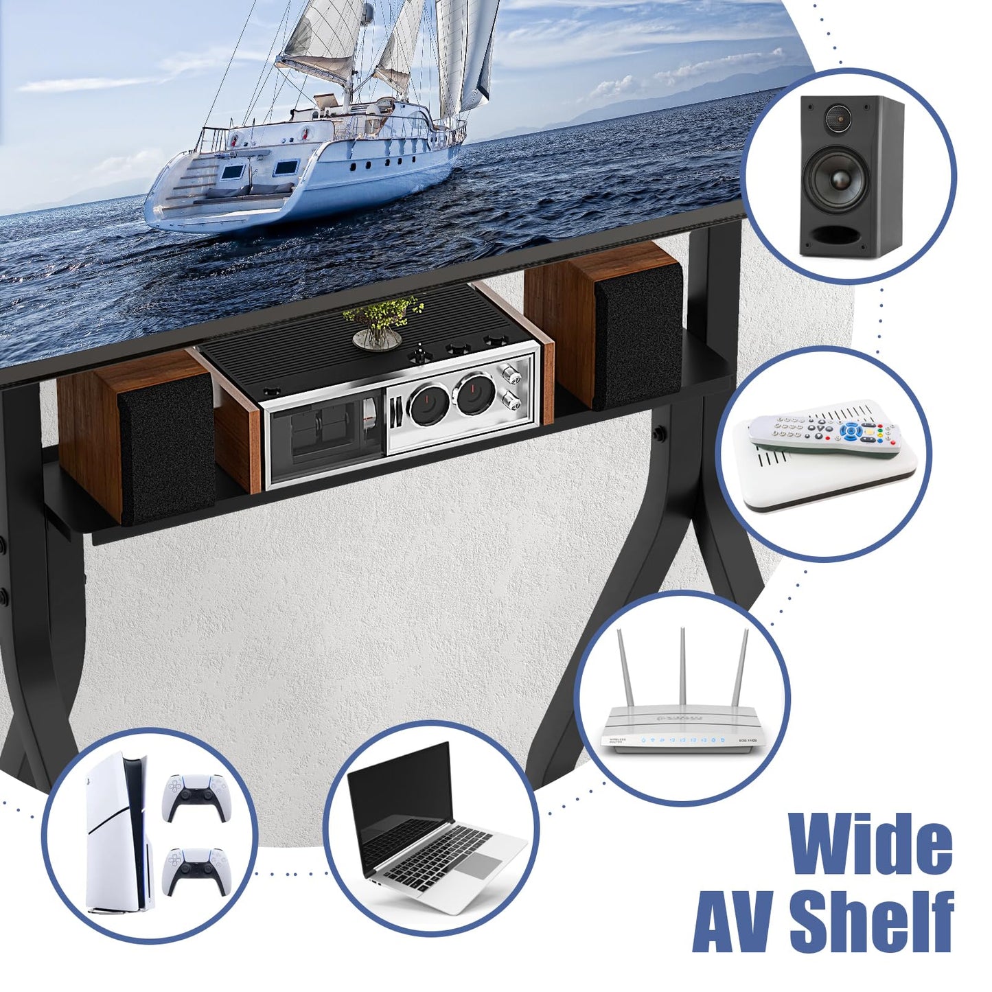 Height Adjustable Floor TV Stand with AV Shelf