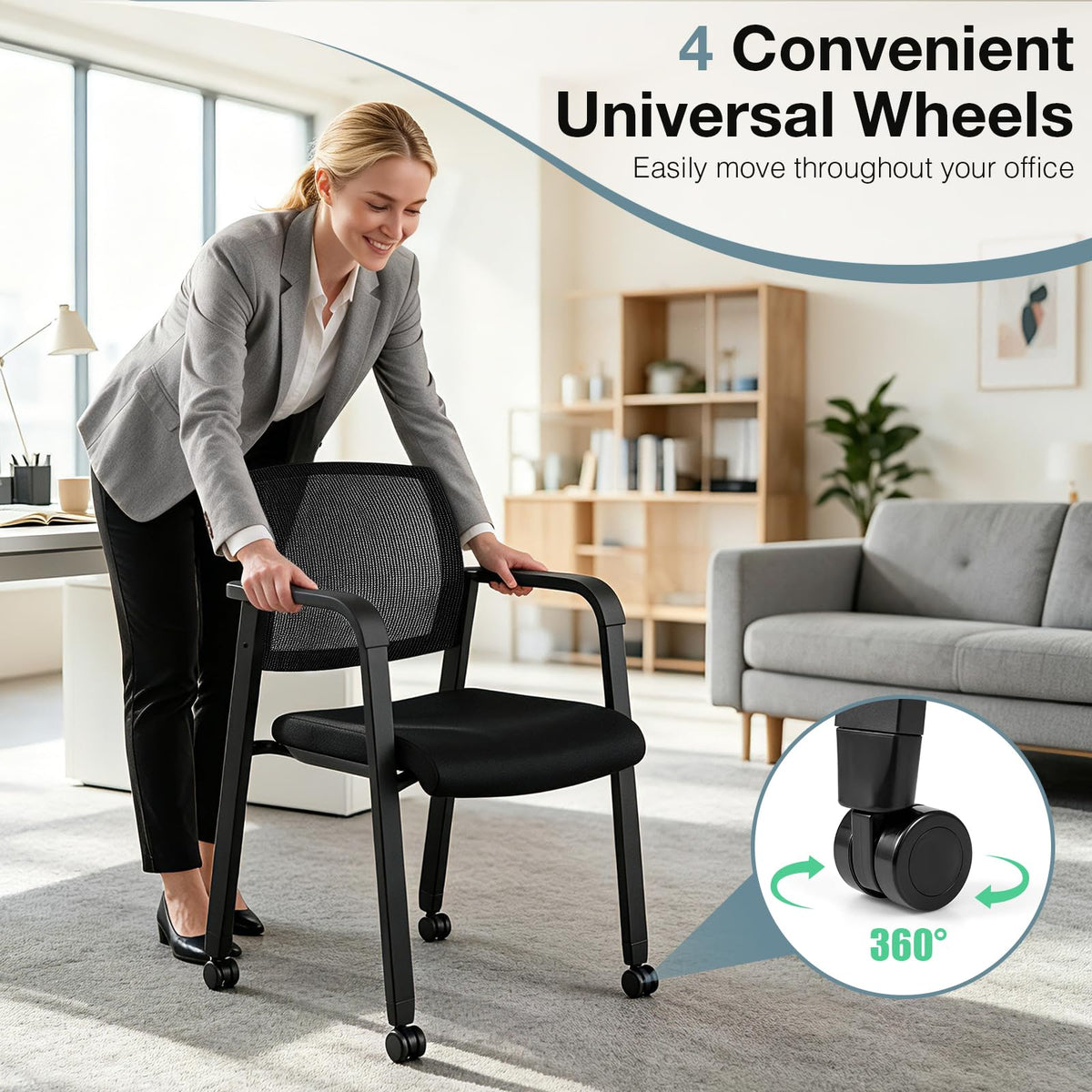 Set of 2 Stackable Reception Chairs, Upholstered Mesh Office Chair Meeting Conference Armchair