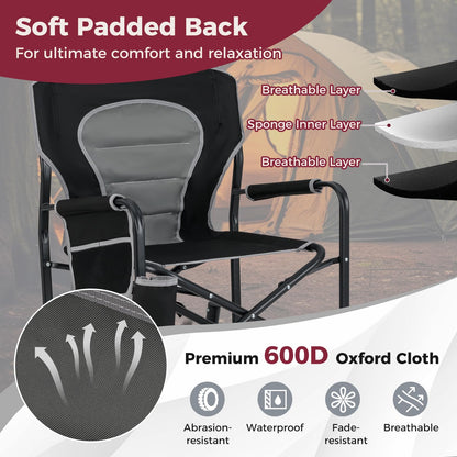 Outdoor Foldable Padded Rocker Camping Chair with Cup Holder