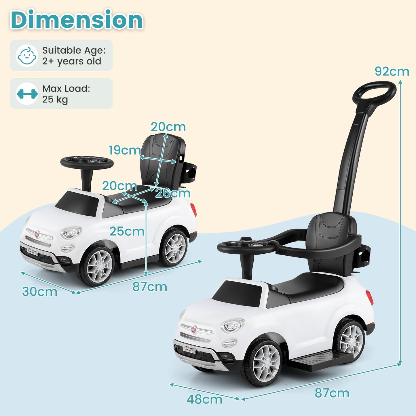3 in 1 Ride on Push Car, Toddler Push Along Car with Handle
