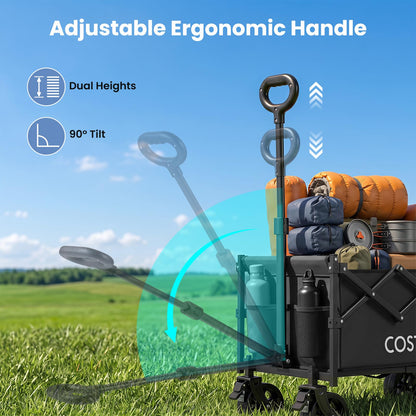 63-92L Folding Trolley Cart, 150kg Load, Adjustable Handle