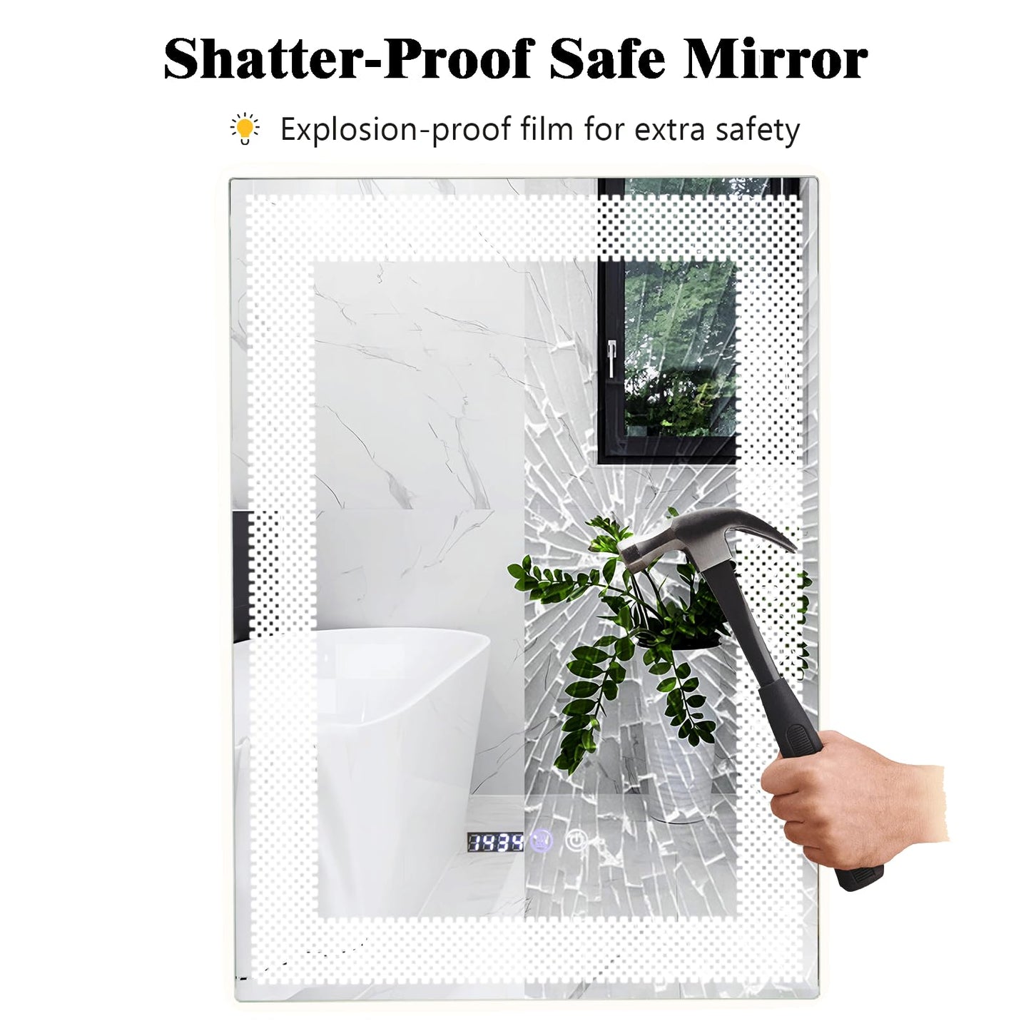 LED Wall Mounted Anti-Fog HD Vanity Mirror with 3 Color Adjustable Lights