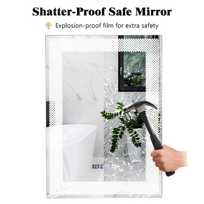 LED Wall Mounted Anti-Fog HD Vanity Mirror with 3 Color Adjustable Lights