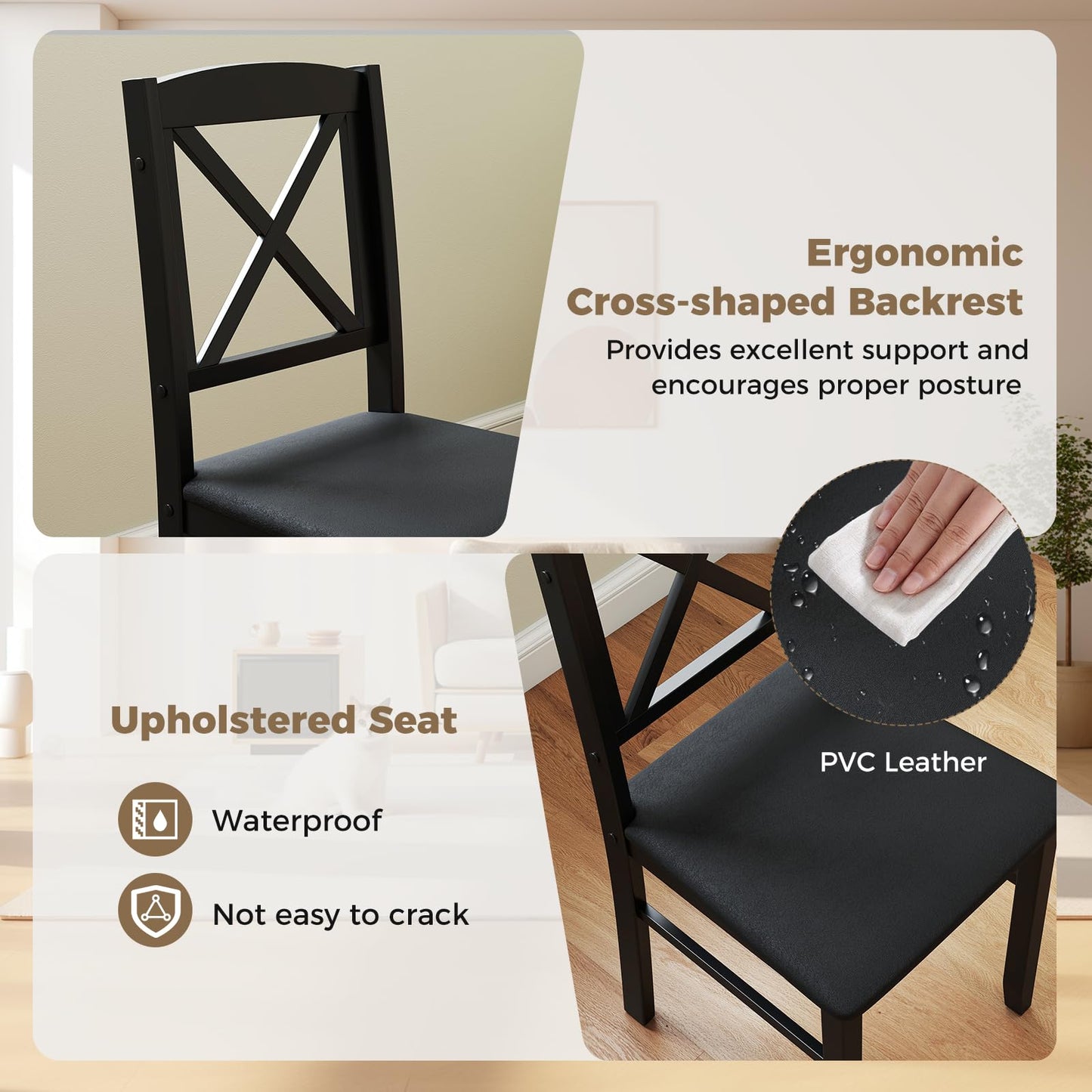 3 Piece Dining Table Set, Square Breakfast Kitchen Table and Chairs