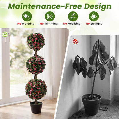 Artificial Rose Topiary Ball Tree, Ball Shaped Fake Plant