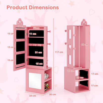 Kids Jewelry Armoire Full Length Mirror with Coat Rack and Storage Shelves
