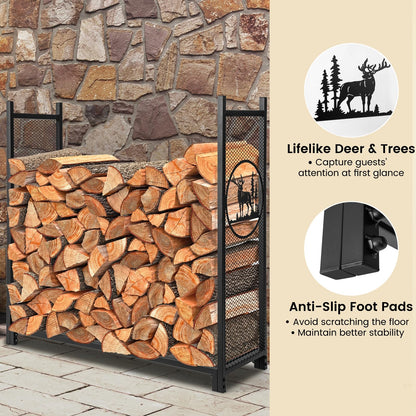 Firewood Rack Stand with Mesh Sides and Deer Tree Patterns