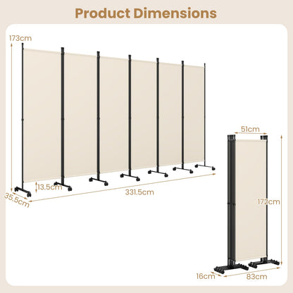 4/6-Panel Folding Room Divider with Wheels