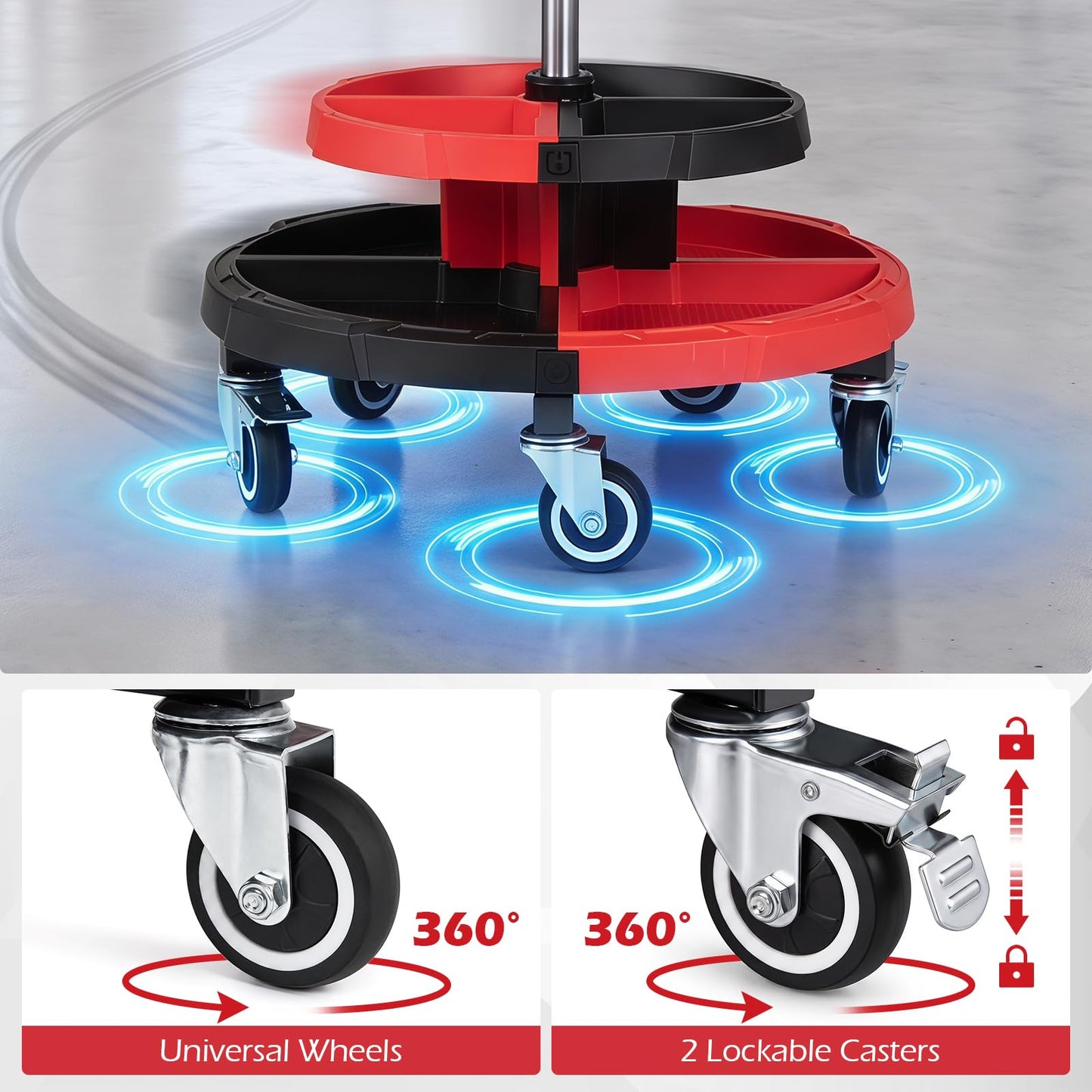 150 KG Max Load Rolling Mechanic Stool with Cushioned Seat Dual Tool Trays for Repair Shop