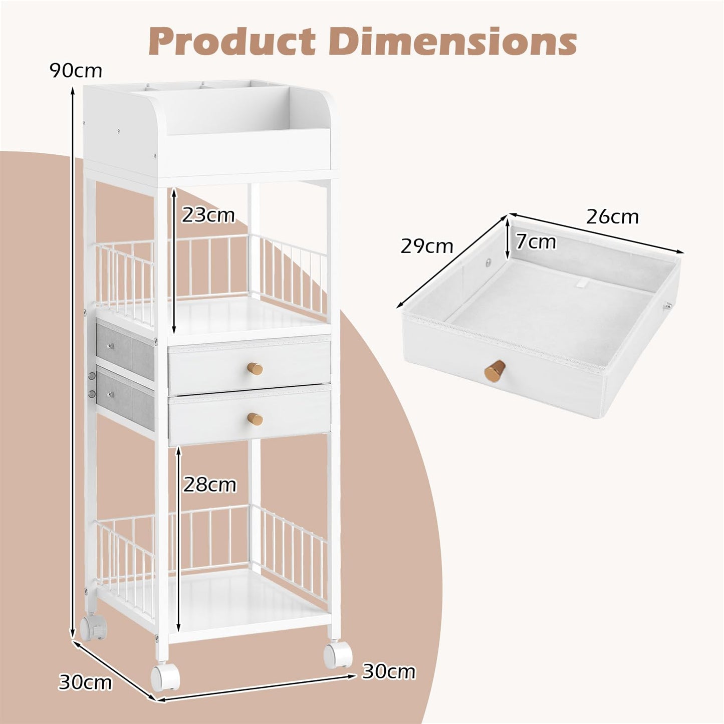 Floor Skincare Organizer Cosmetics Storage Cart with Drawers