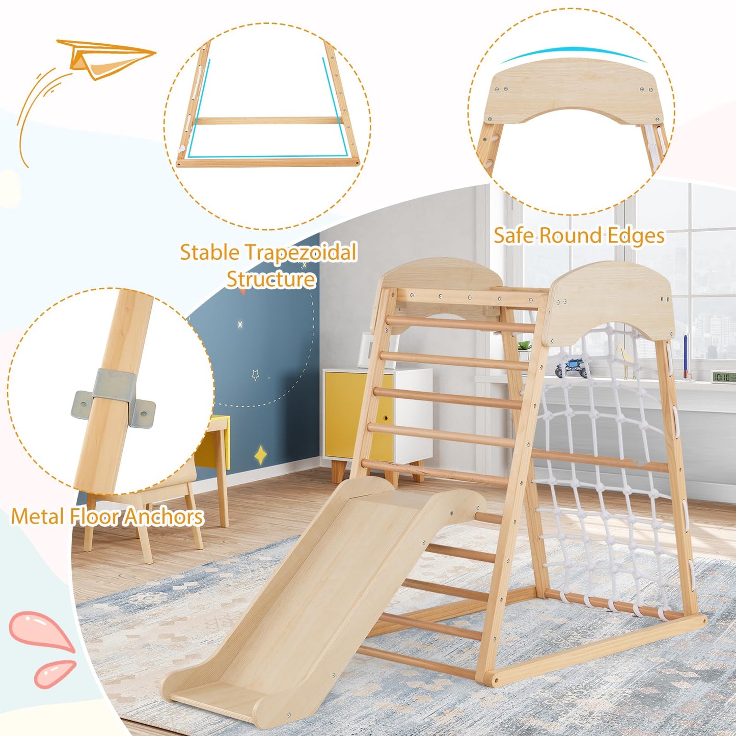 4-in-1 Jungle Gym Wooden Indoor Toddler Playground