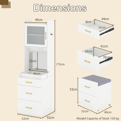 Small Dressing Table with Flip Up Mirror and Cushioned Storage Stool