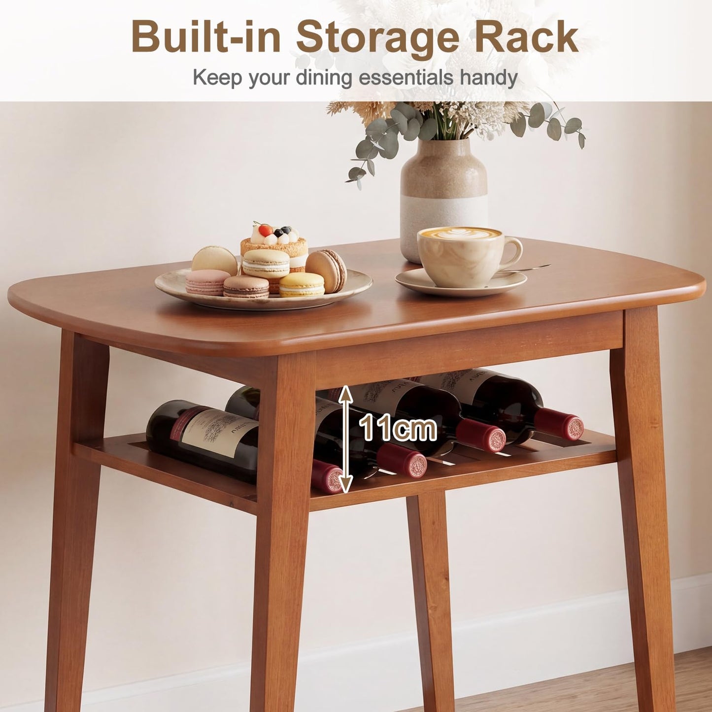 3-Piece Dining Table Set with Solid Wood Frame & Seat