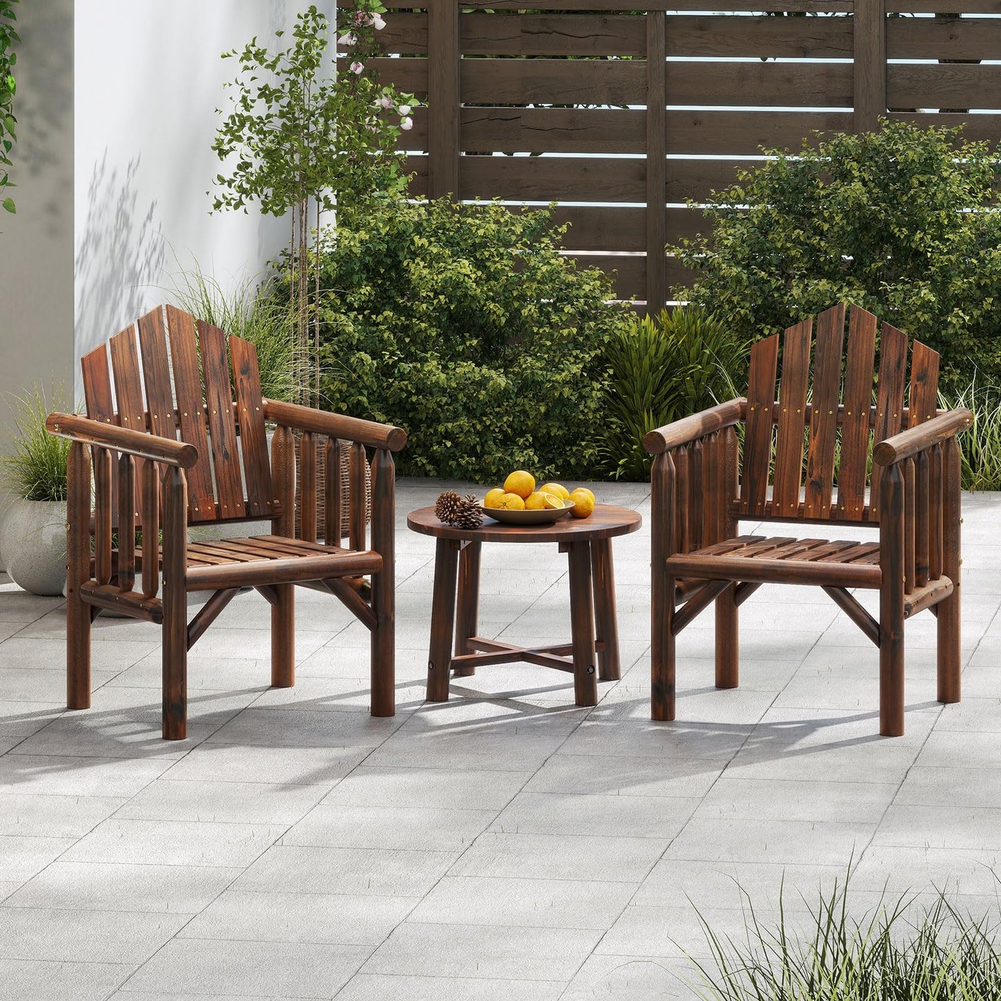 Garden Chair, Outdoor Dining Chairs with Armrests & Reclined High Backrest