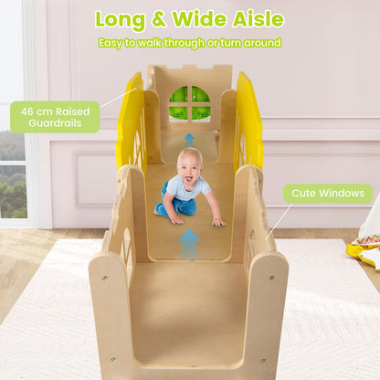 7-in-1 Toddler Slide Set with Ladder and Long Aisle Wooden Playground