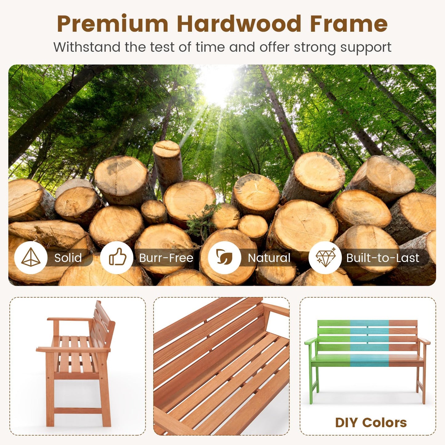 2-Seater Hardwood Ergonomic Garden Bench