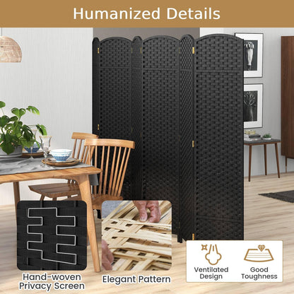 6-Panel Room Divider Folding Privacy Screen with Hand-woven Texture