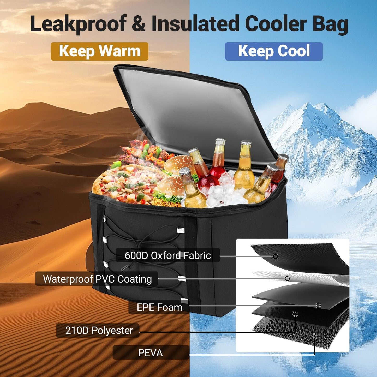 67 L Car Trunk Organizer with Lid 3-Compartment Portable Storage Box