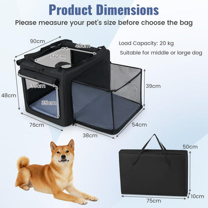 Foldable Pet Carrier Bag with 2 Openings & Expandable Mesh Basket