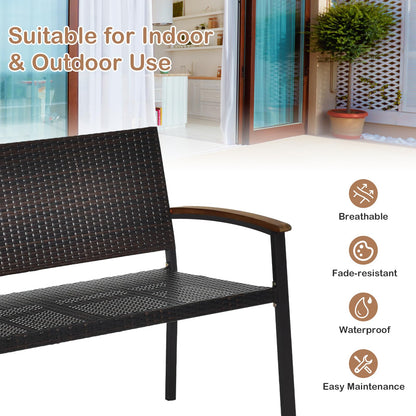 2 Seater Wicker Leisure Loveseat with Acacia Wood Armrests