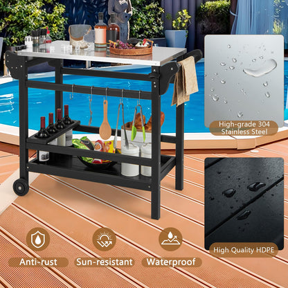 Movable Outdoor Dining Cart HDPE Pizza Oven Stand Table