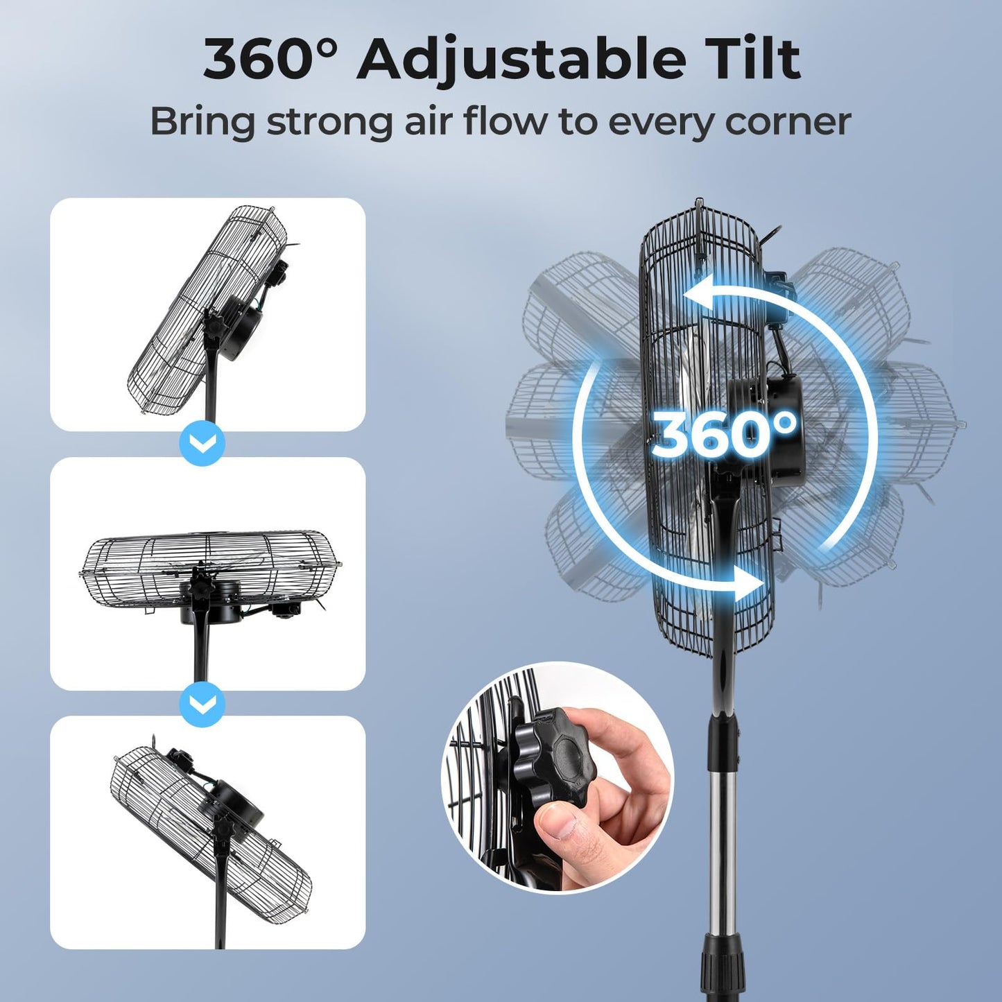 High Velocity Pedestal Fan Industrial Adjustable with 3 Speeds and 360° Tilt