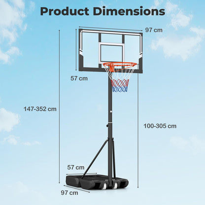 1-3.05m Portable Basketball Hoop Outdoor with Shatterproof Backboard