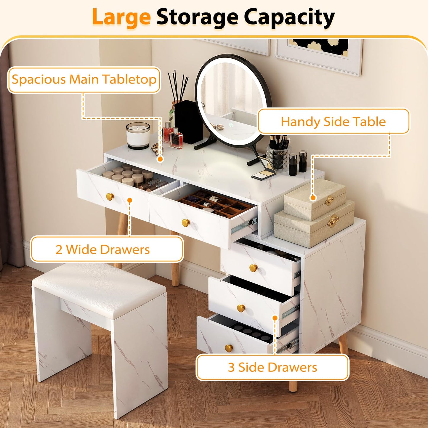 Vanity Desk Makeup Vanity Set with Removable Mirror