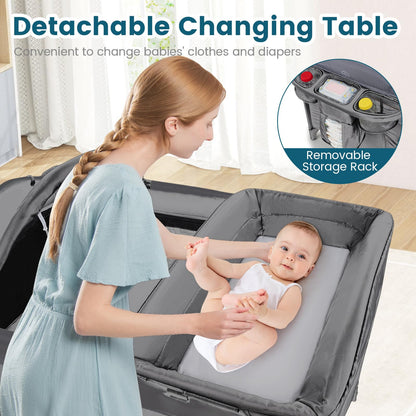 Foldable Pack and Play with 5 Adjustable Heights and Changing Table