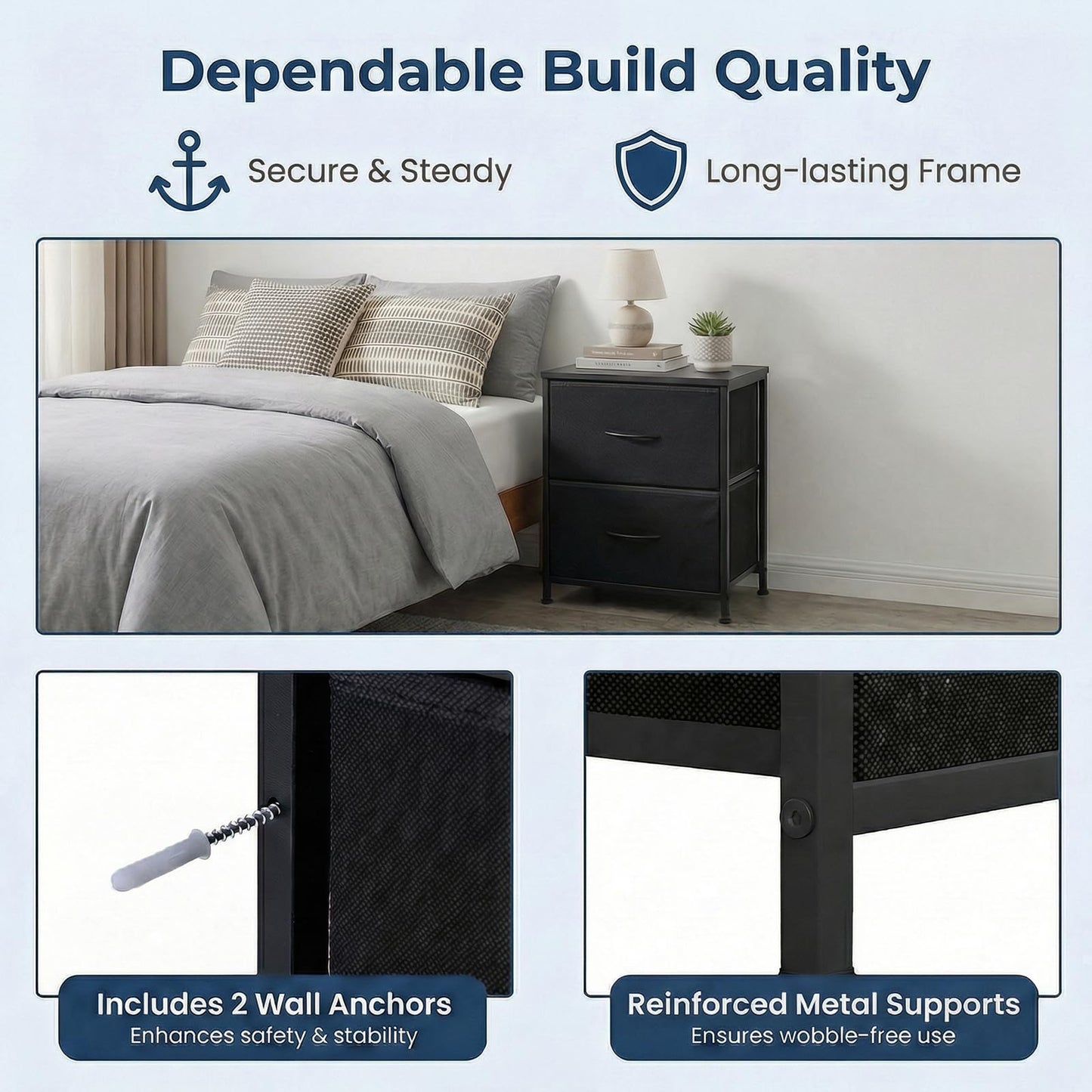 Nightstand Set of 2 End Table with Fabric Drawers for Bedroom