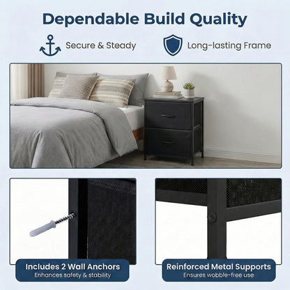 Nightstand Set of 2 End Table with Fabric Drawers for Bedroom