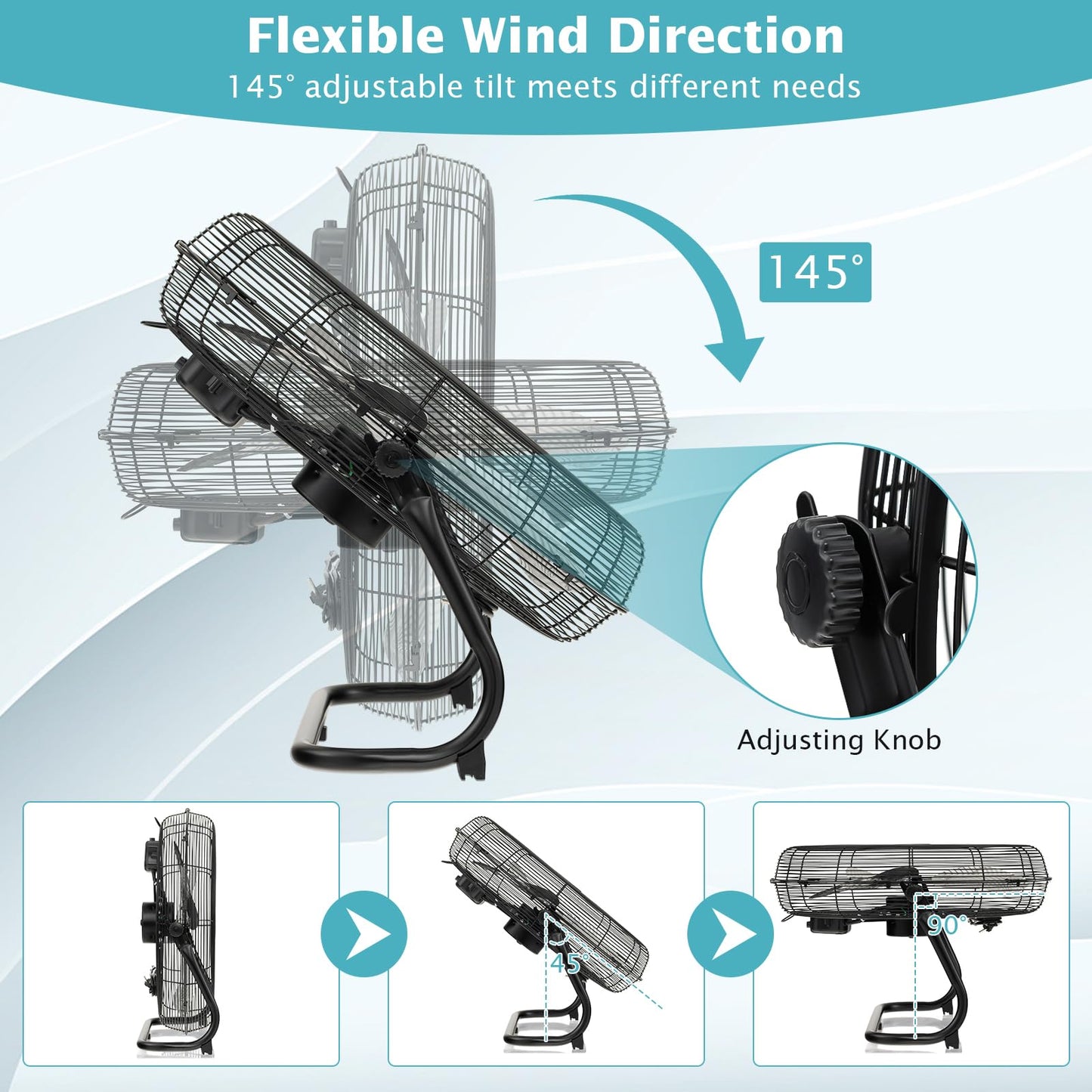160W High Velocity Floor Fan with 3 Speed and Adjustable Tilting Head