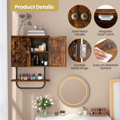 Bathroom Wall Cabinet with Double Door and Open Shelf and Towel Rack