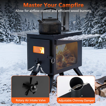 Hot Tent Stove, Camping Tent Stove (Black, 61 x 47 x 257cm) | Stainless Steel Wood Burning Stove
