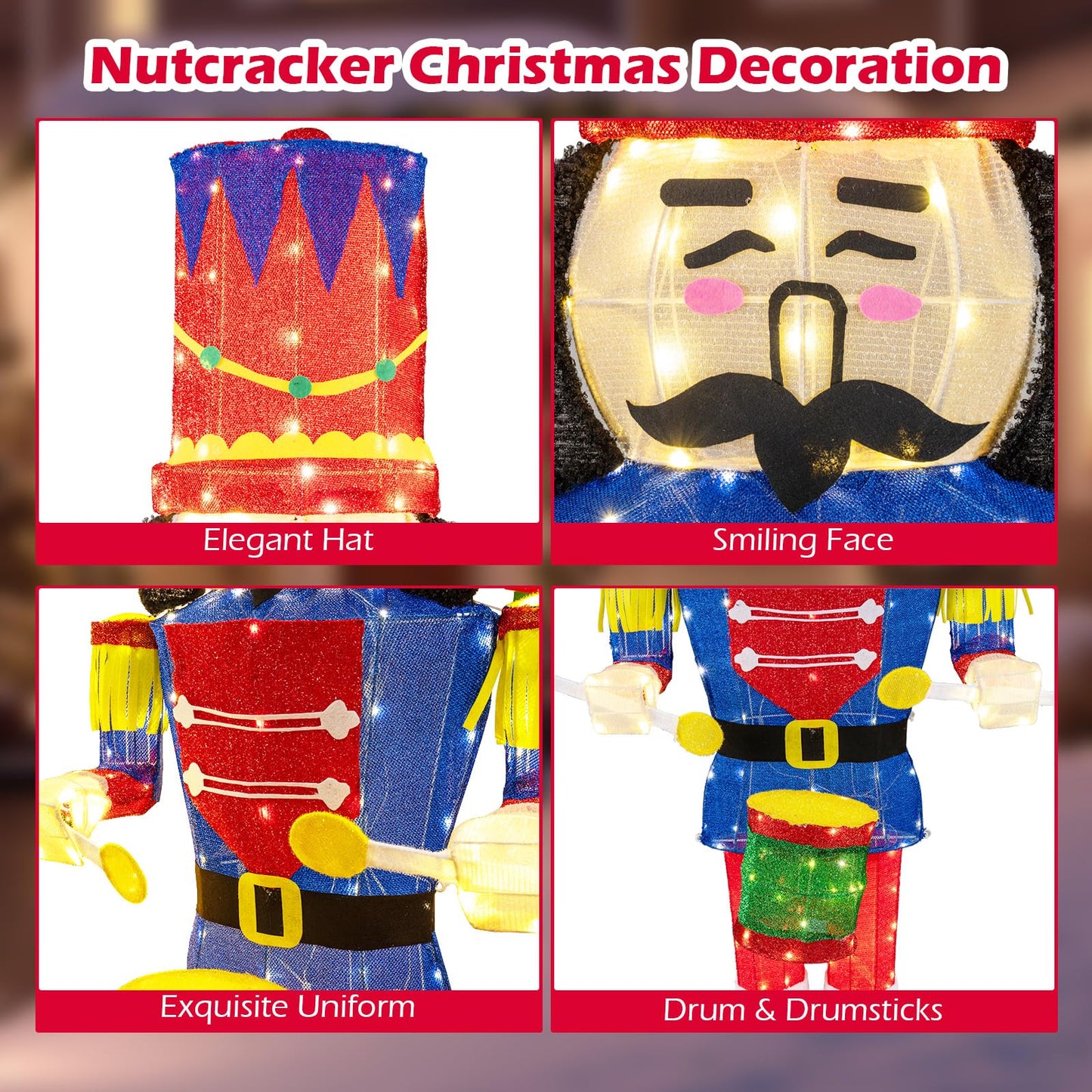 Lighted Nutcracker Soldier, Outdoor 3D Christmas Decoration with LED Lights