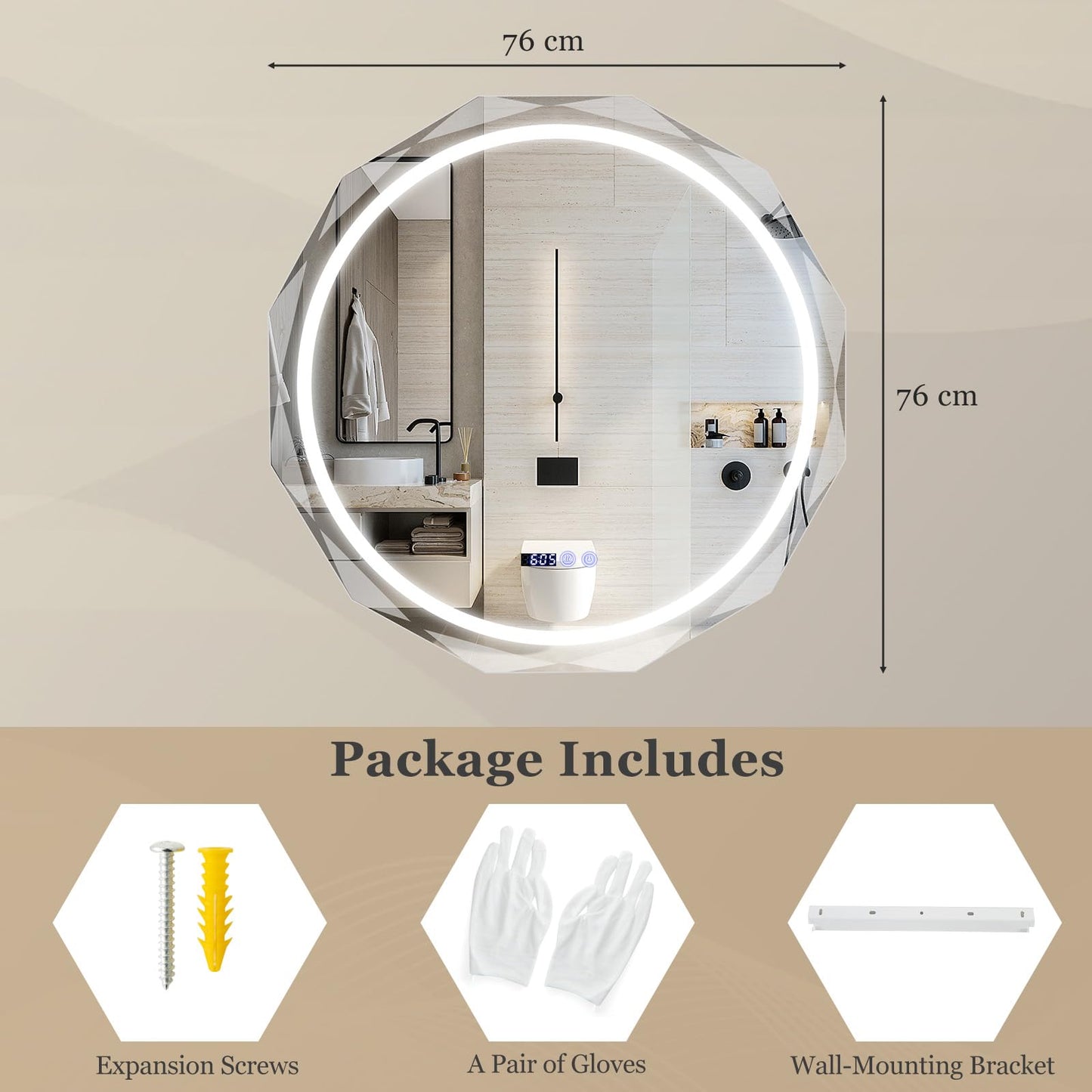 Wall Mounted Mirror with Dimmable 3-Color Lights and Memory Function