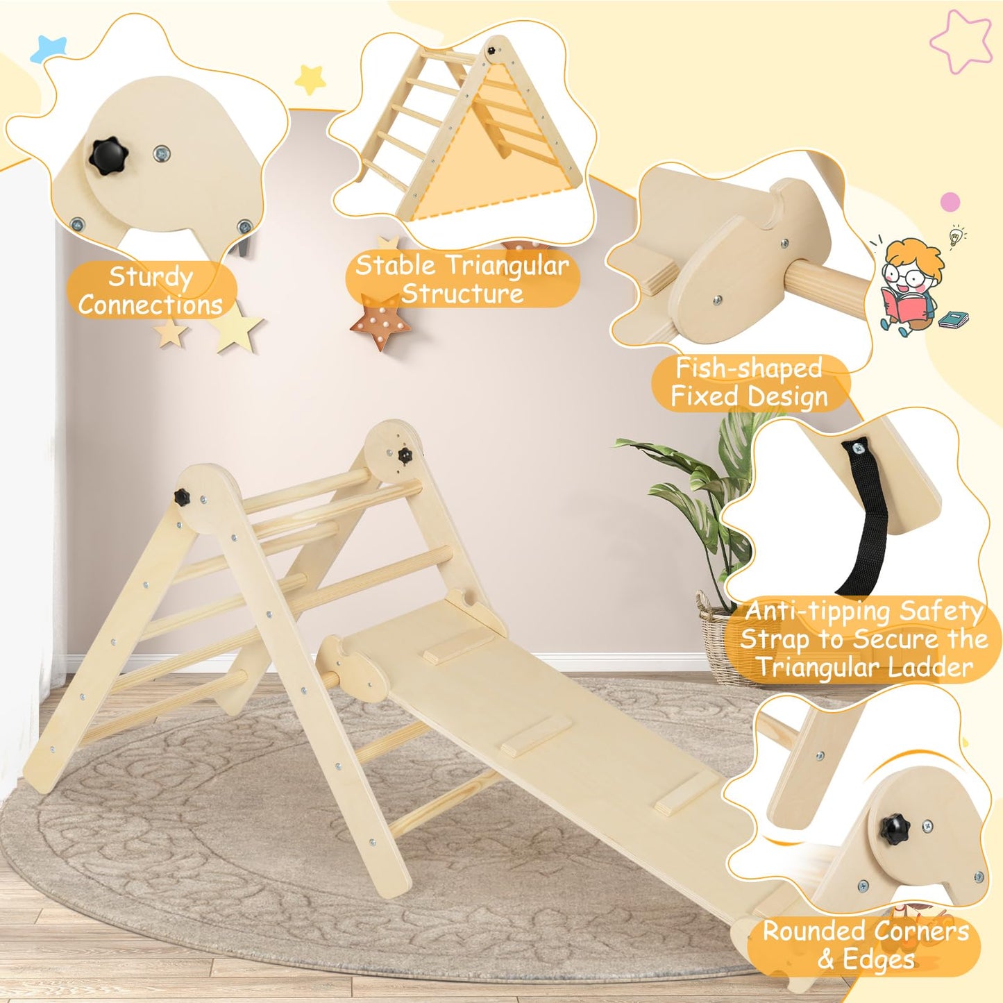 Foldable Kids Indoor Gym Playset with Double-side Ramp
