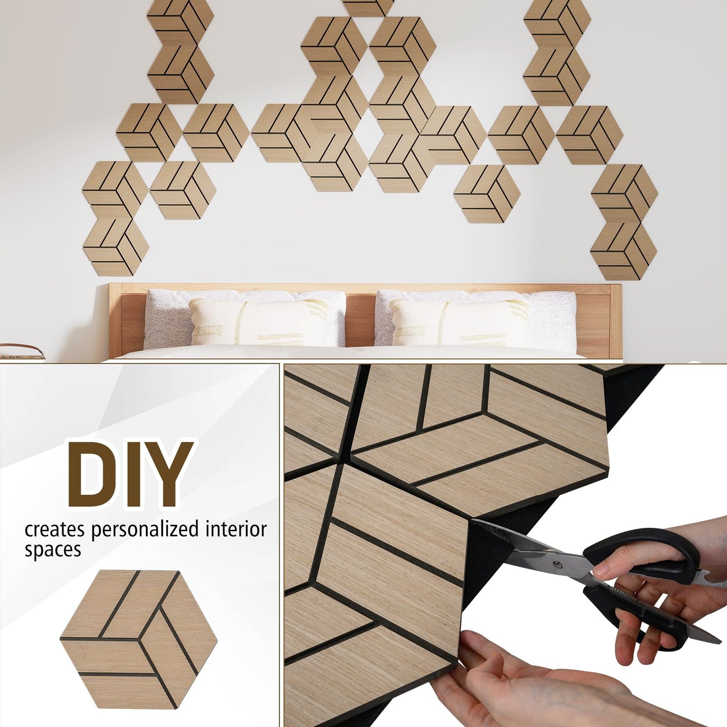 4 Pack Acoustic Panels for Walls Sound Absorbing Panel with 9 Hexagonal Wooden Boards