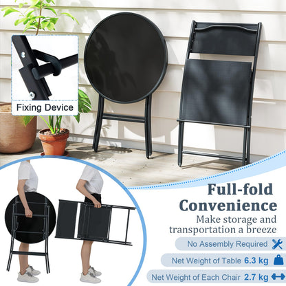 Folding Patio Bistro Set, 3 Piece Garden Furniture Set