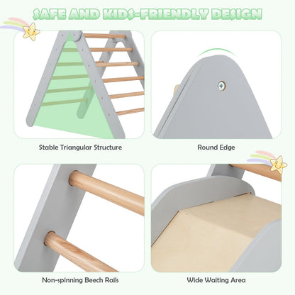 2 in 1 Wooden Triangle Climbing Toy with Gradient Adjustable Slide