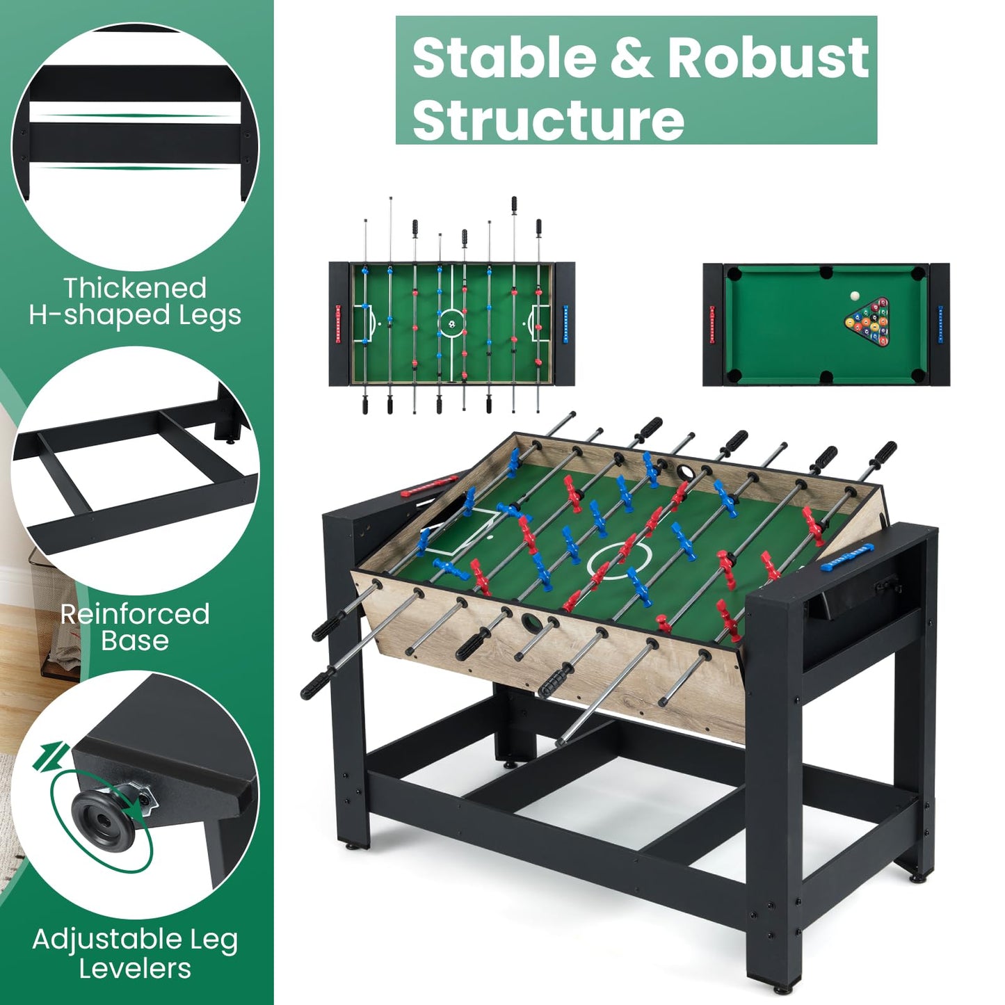 2-in-1 Swivel Multi Game Table 122 cm Foosball and Pool Combo Table
