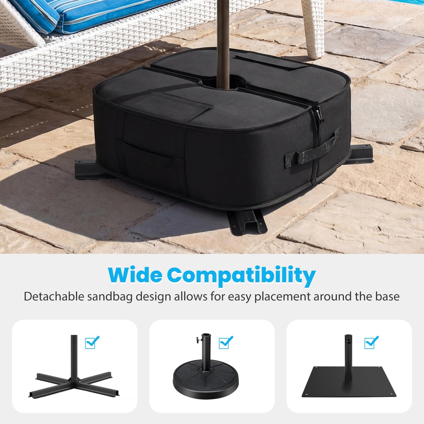 Parasol Base Weight Bag, 40KG Sand Fillable Umbrella Stand with 900D Oxford Sandbags