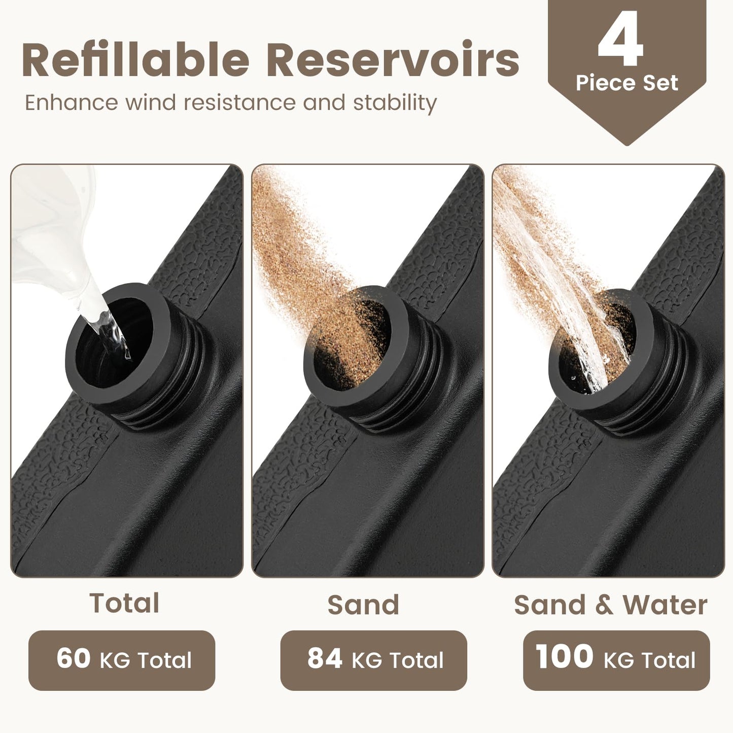 4 Pieces Offset Patio Umbrella Base with 4 Interlocking Pins and Easy-fill Spouts