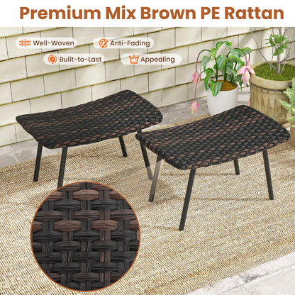 All-Weather Rattan Footstools Set of 2 with Quick-Dry Foam