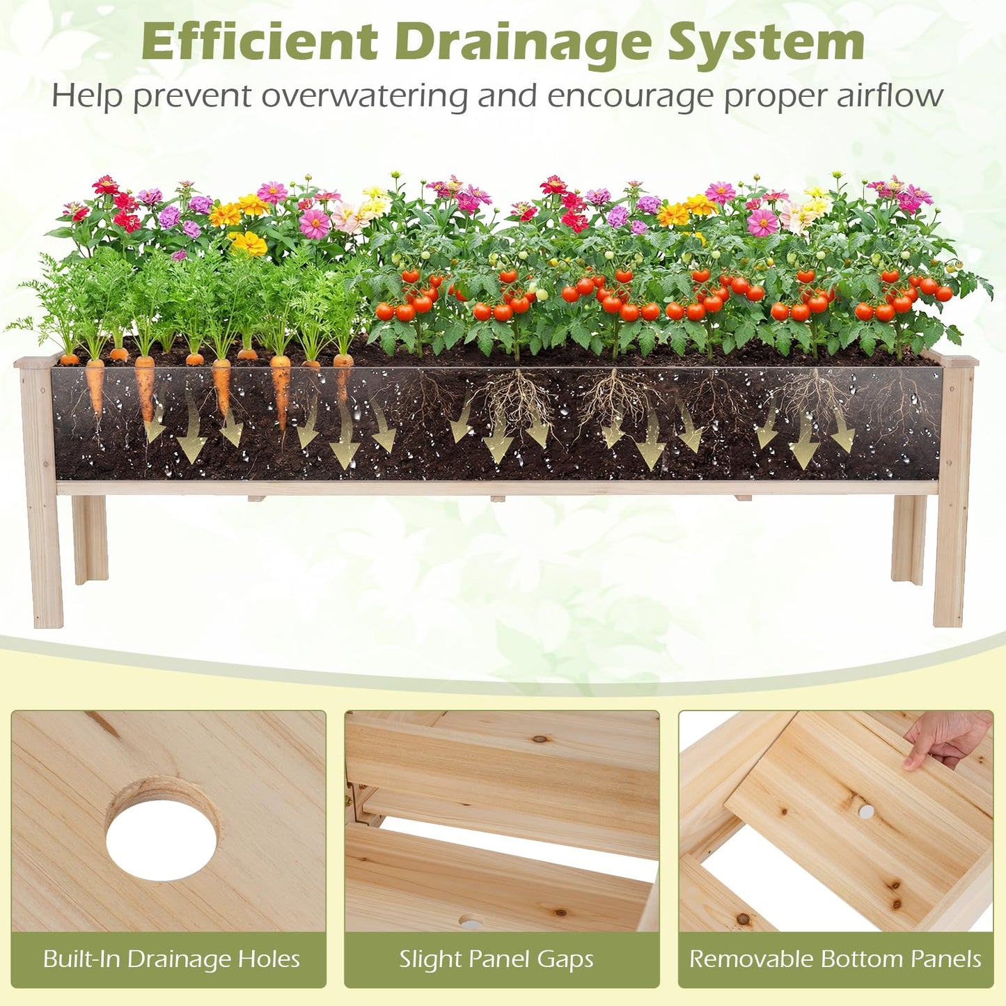 Raised Garden Bed, Wooden Elevated Planter Box with Legs and Drainage Holes