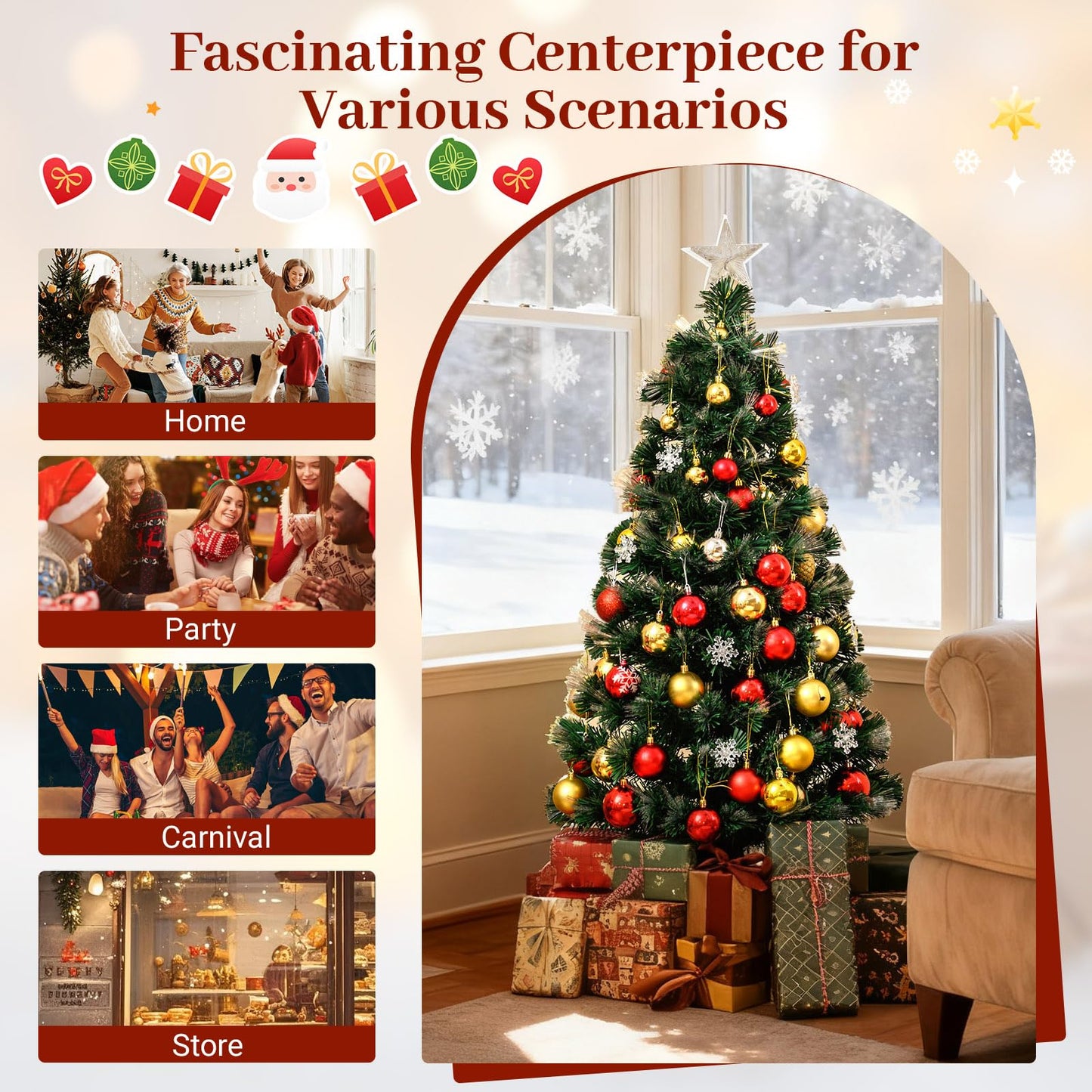 120/150 cm Fiber Optic Christmas Tree Artificial Pre-lit Xmas Tree with 8 Lighting Modes